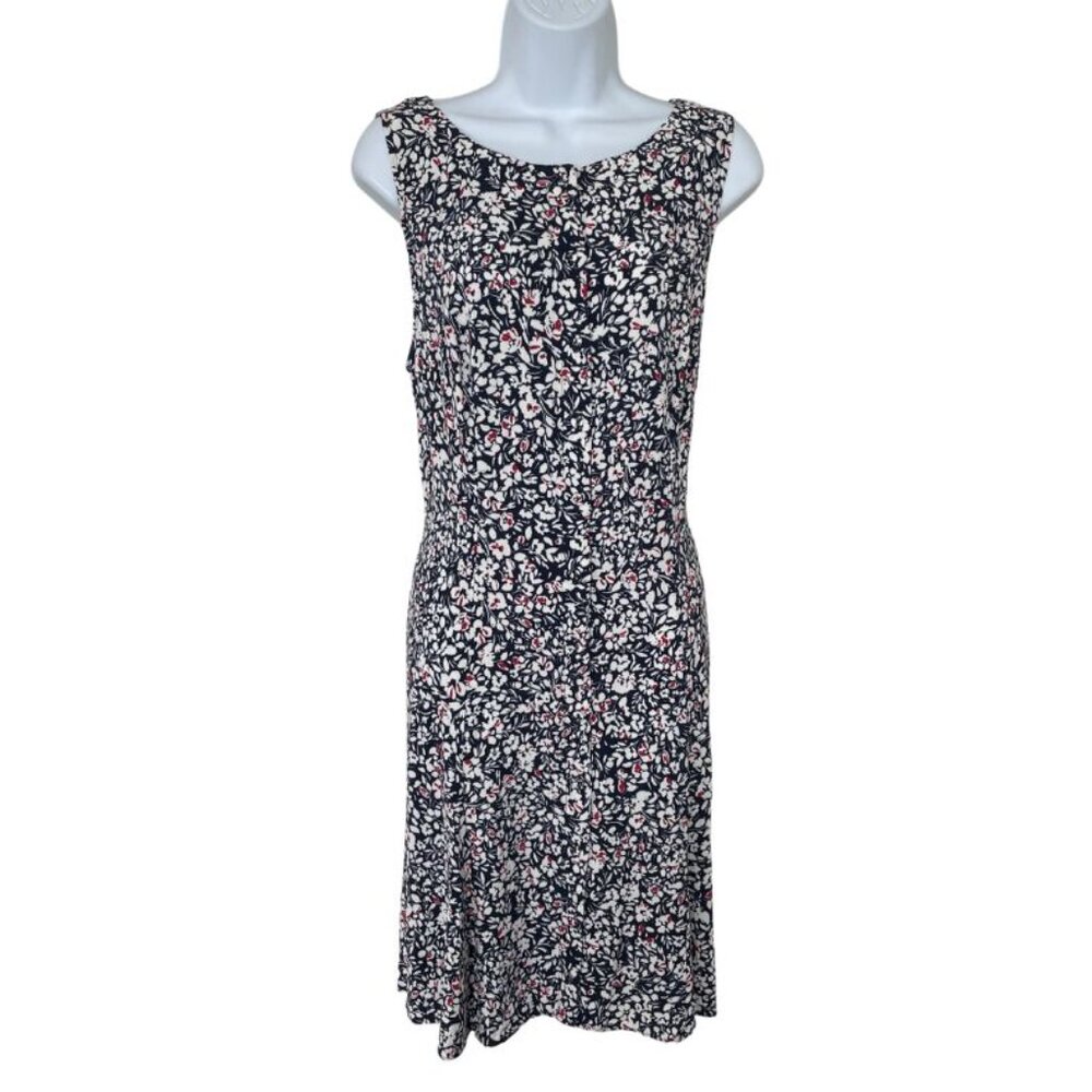 NWT Madewell Button-Front Boatneck Mini Dress Sz 14 Floral Navy Sleeveless Prepp - Picture 2 of 11